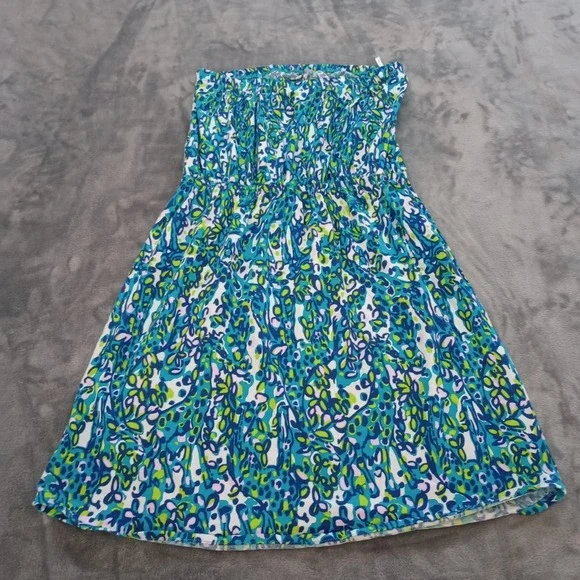 Lilly Pulitzer Windsor Sea Strapless Dress Womens Small Blue Green Pima Cotton - Picture 4 of 16